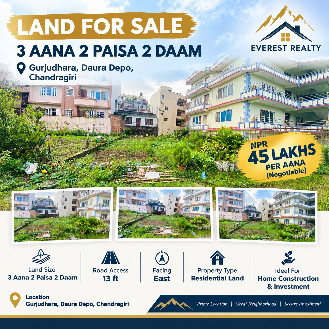 3 aana 2 paisa 2 daam land for sale in Gurjudhara, Chandragiri