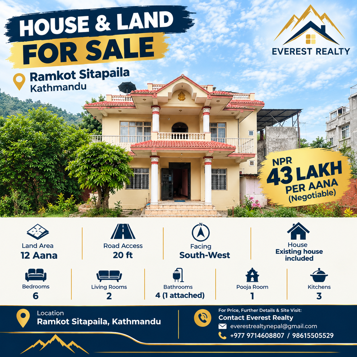 12 aana land with a house for sale in Ramkot, Sitapaila, Ramkot, Kathmandu